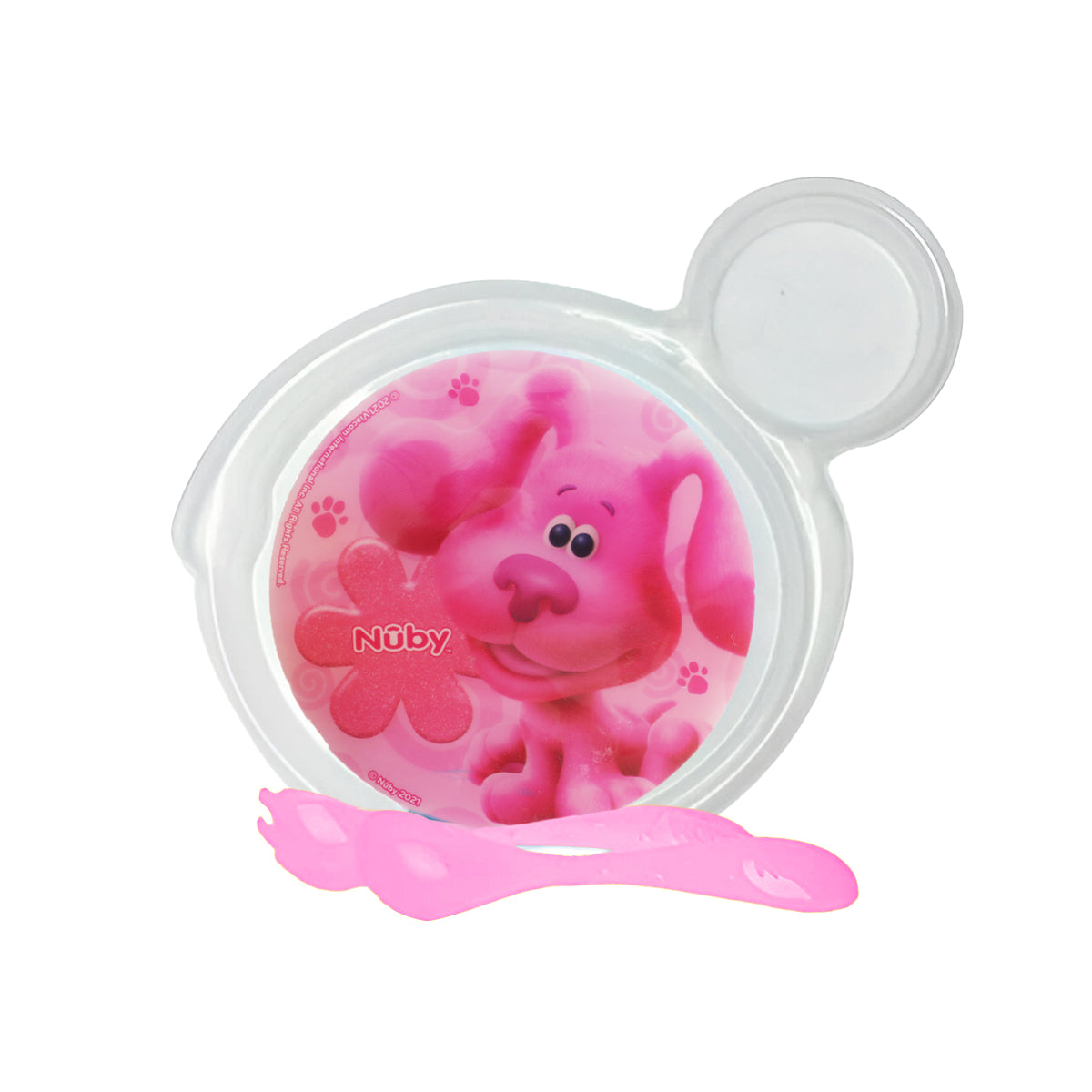 Set de Plato Transparente y Cubiertos Rosas para Bebé, Personaje Magenta, Las Pistas de Blue, Nuby