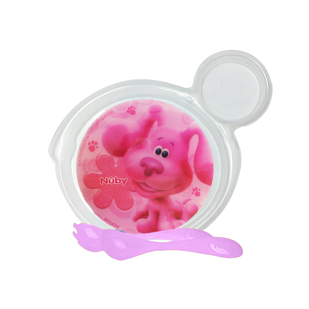 Set de Plato Transparente y Cubiertos Morados para Bebé, Personaje Magenta, Las Pistas de Blue, Nuby