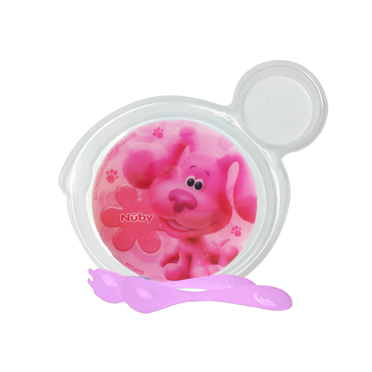 Set de Plato Transparente y Cubiertos Morados para Bebé, Personaje Magenta, Las Pistas de Blue, Nuby
