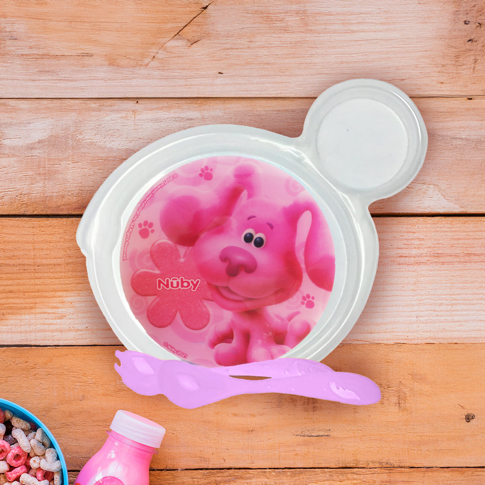 Set de Plato Transparente y Cubiertos Morados para Bebé, Personaje Magenta, Las Pistas de Blue, Nuby