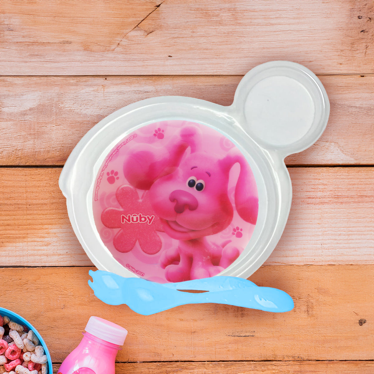 Set de Plato Personaje Magenta y Cubiertos Azules para Bebé, Las Pistas de Blue, Nuby