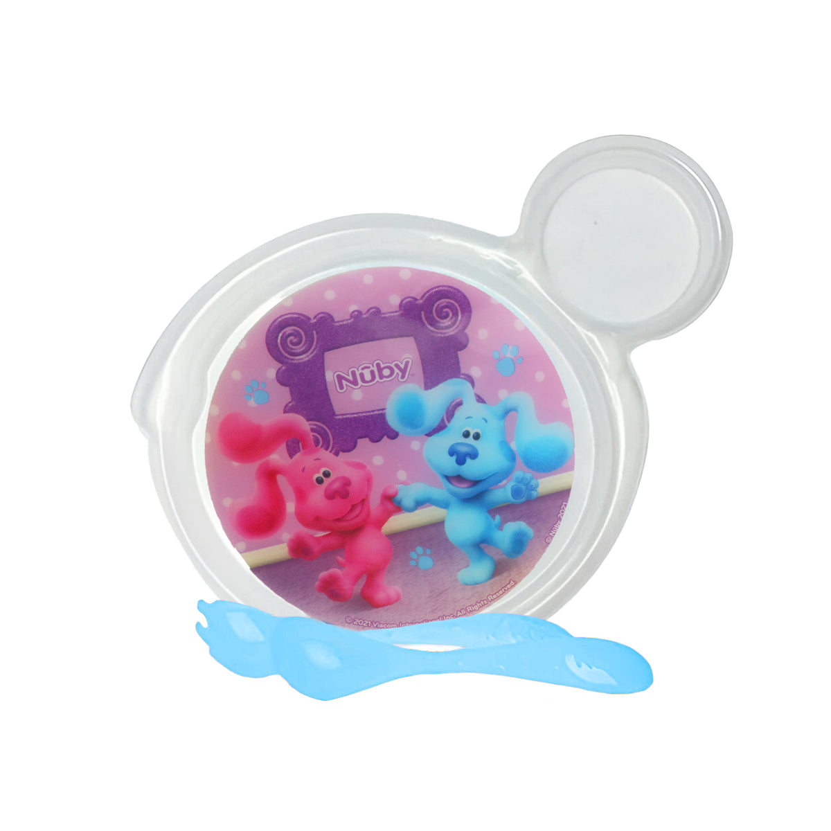 Set de Plato Transparente y Cubiertos Azules para Bebé, Las Pistas de Blue, Nuby