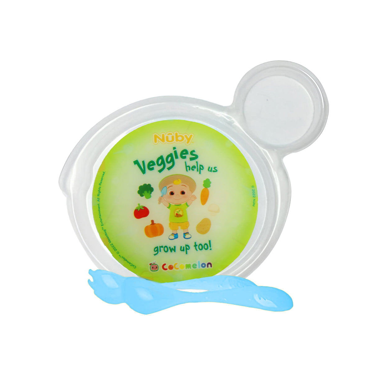 Set de Plato Transparente y Cubiertos Azules para Bebé de Cocomelon, Nuby