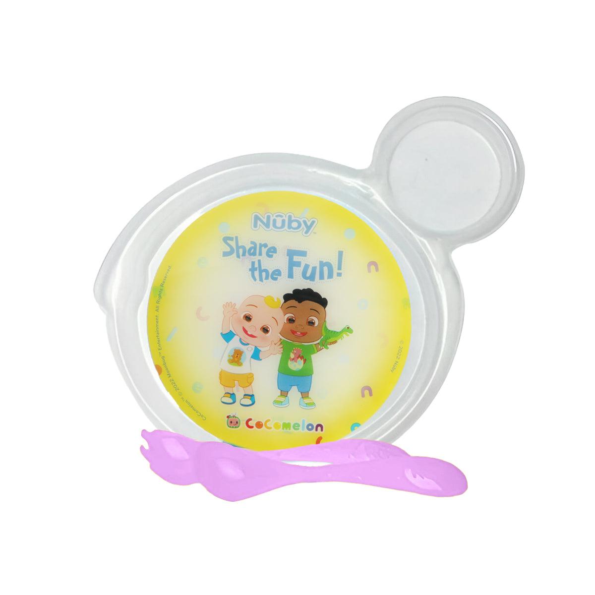 Set de Plato Transparente y Cubiertos Morados para Bebé, Cocomelon, Nuby