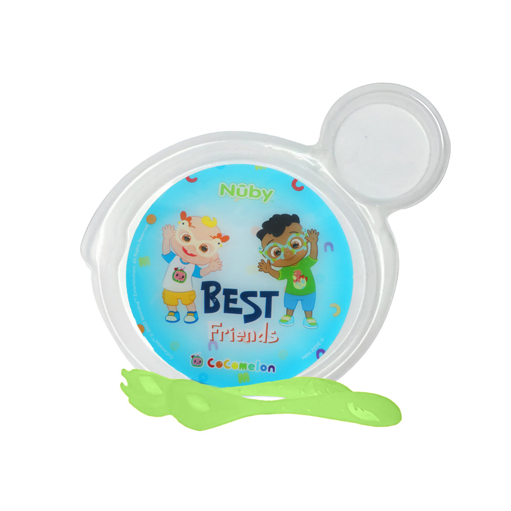 Set de Plato Transparente y Cubiertos Verdes para Bebé, Cocomelon, Nuby