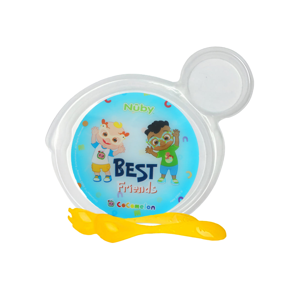 Set de Plato Transparente y Cubiertos Amarillos para Bebé, Cocomelon, Nuby