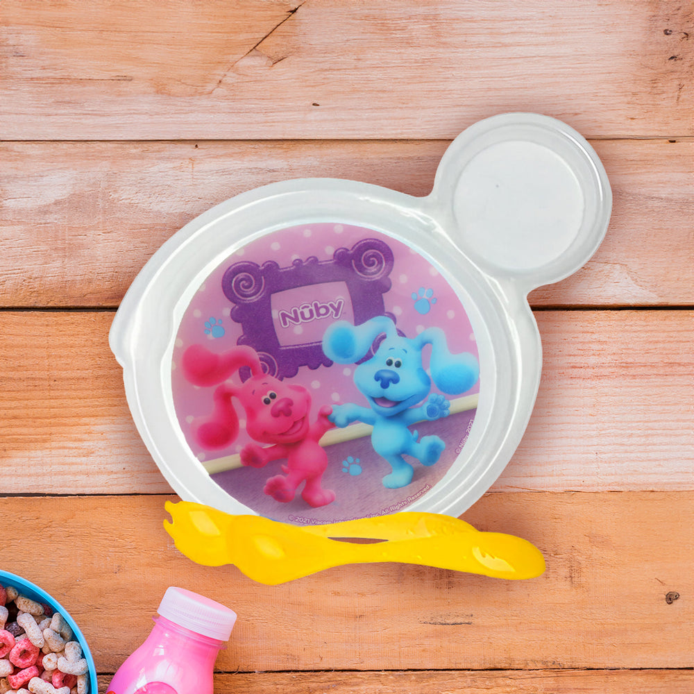 Set de Plato Transparente y Cubiertos Amarillos para Bebé de las Pistas de Blue, Nuby