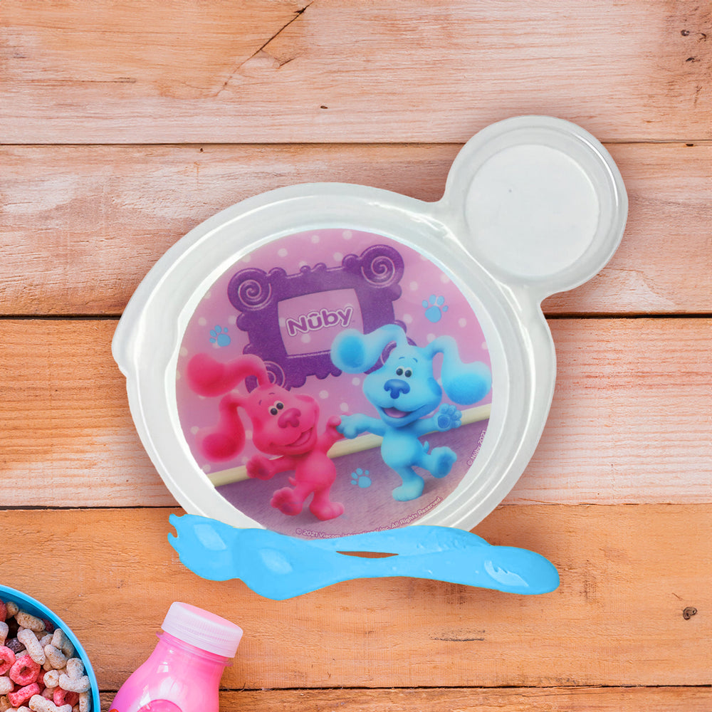 Set de Plato Transparente y Cubiertos Azules para Bebé de las Pistas de Blue, Nuby