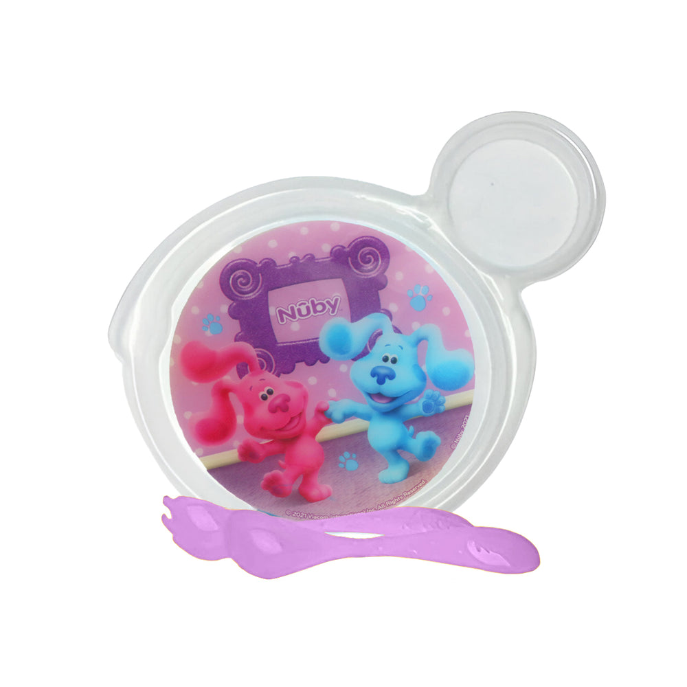 Set de Plato Transparente y Cubiertos Morados para Bebé de las Pistas de Blue, Nuby
