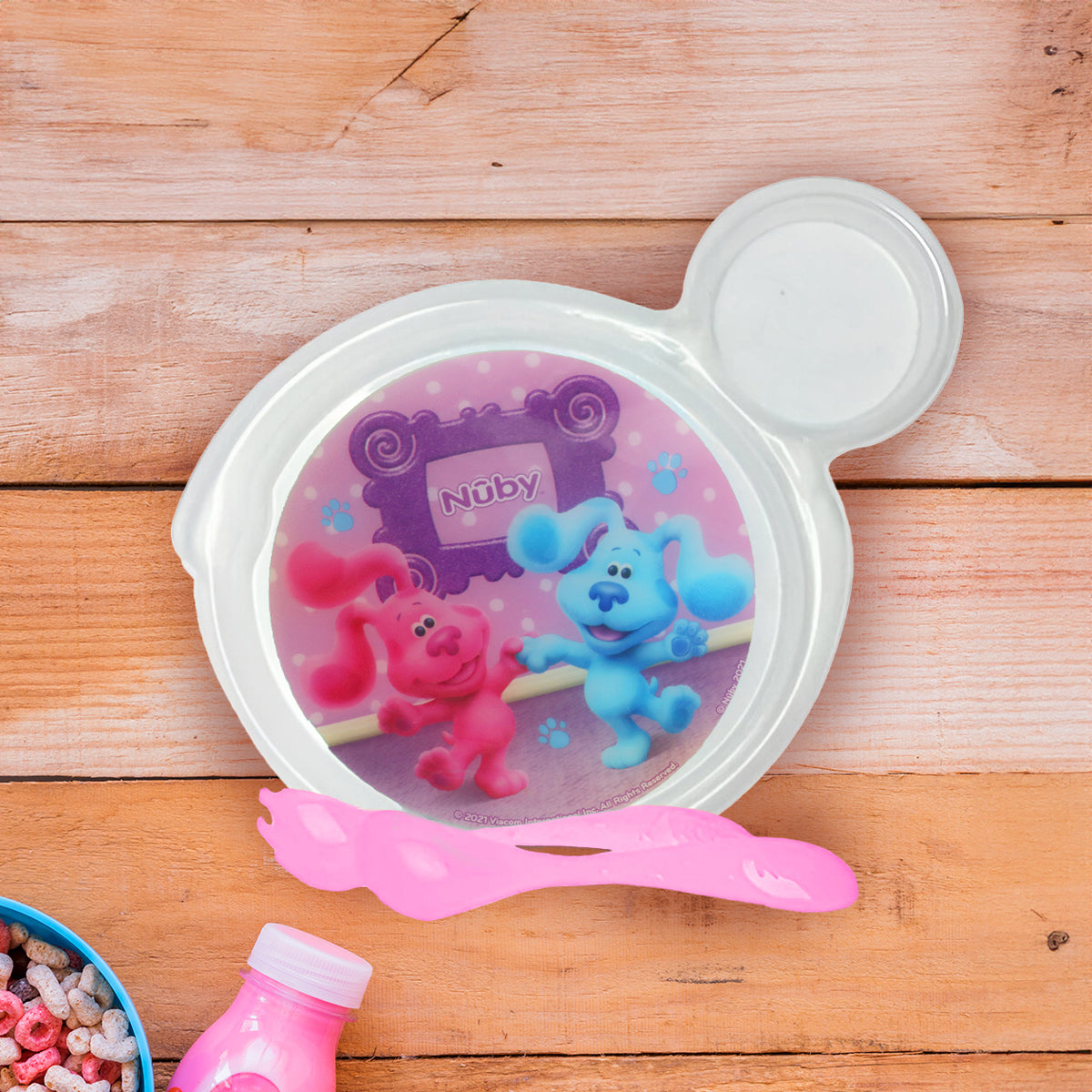 Set de Plato Transparente y Cubiertos Rosa para Bebé de las Pistas de Blue, Nuby