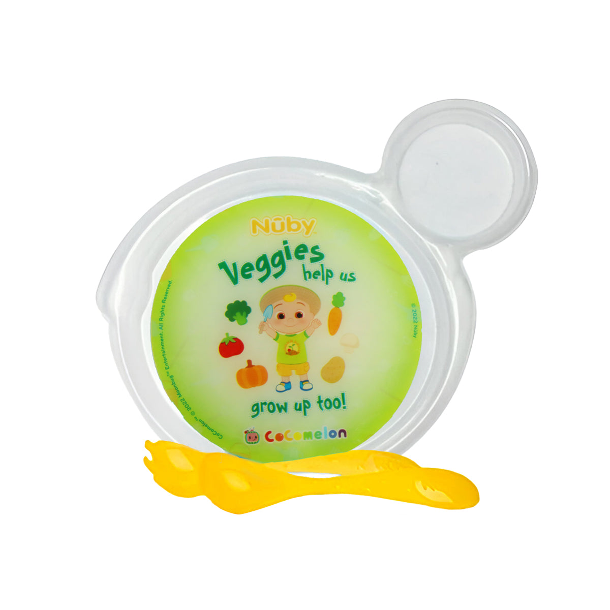 Set de Plato Transparente y Cubiertos Amarillos para Bebé de Cocomelon, Nuby