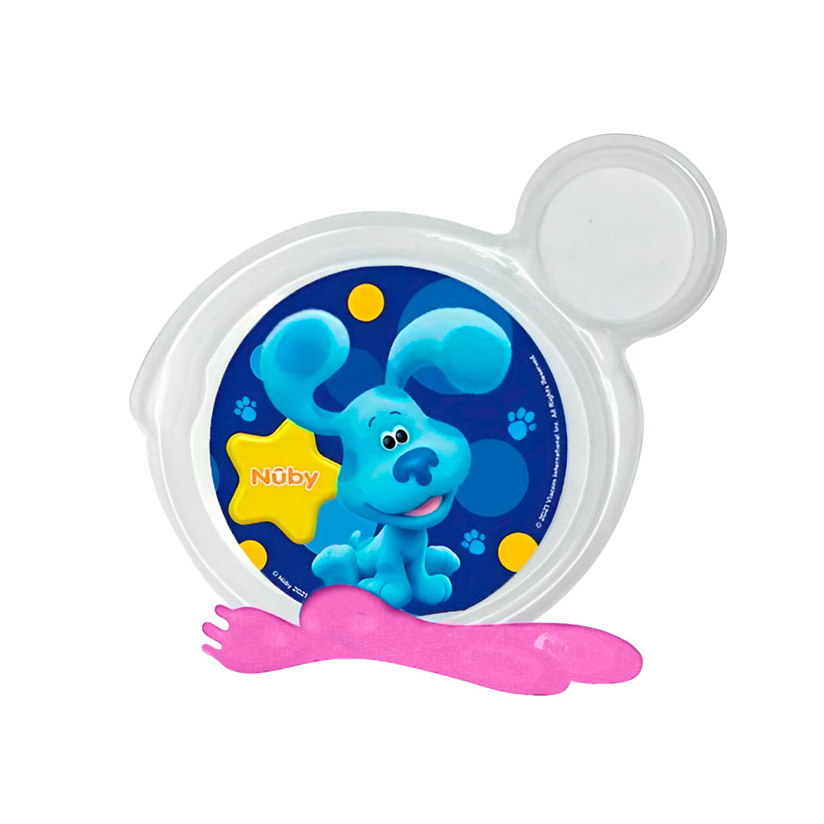 Set de Plato Transparente y Cubiertos Rosas para Bebé, Las Pistas de Blue, Nuby
