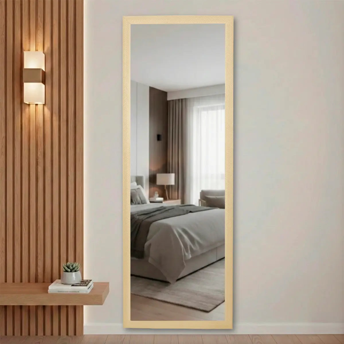 Espejo en Forma Rectangular, Color Café Claro