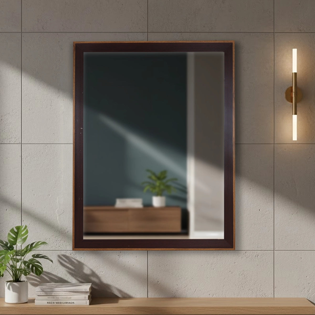 Espejo en Forma de Rectángulo, Color Café