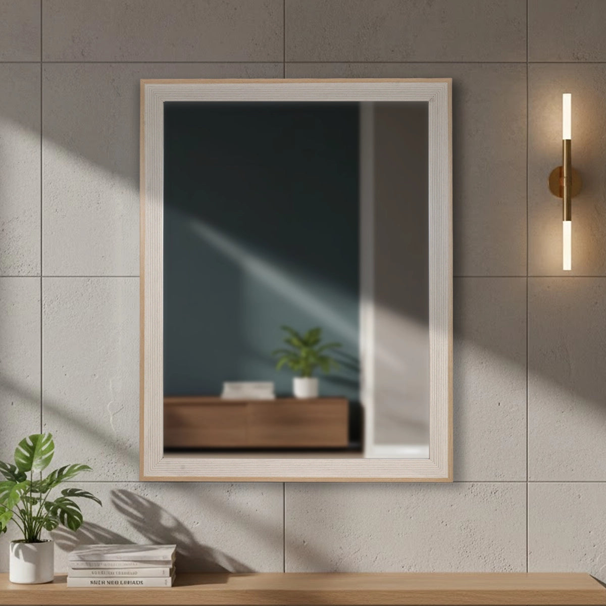 Espejo en Forma de Rectángulo, Color Crema
