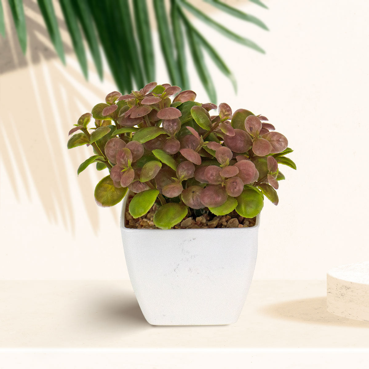 Flor Artificial Color Verde con Morado en Maceta