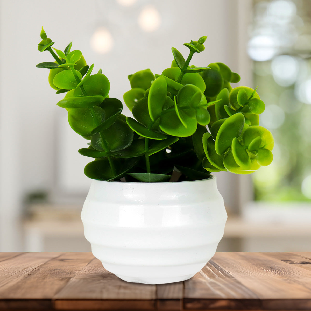 Planta Artificial de Eucalipto en Maceta color Blanco