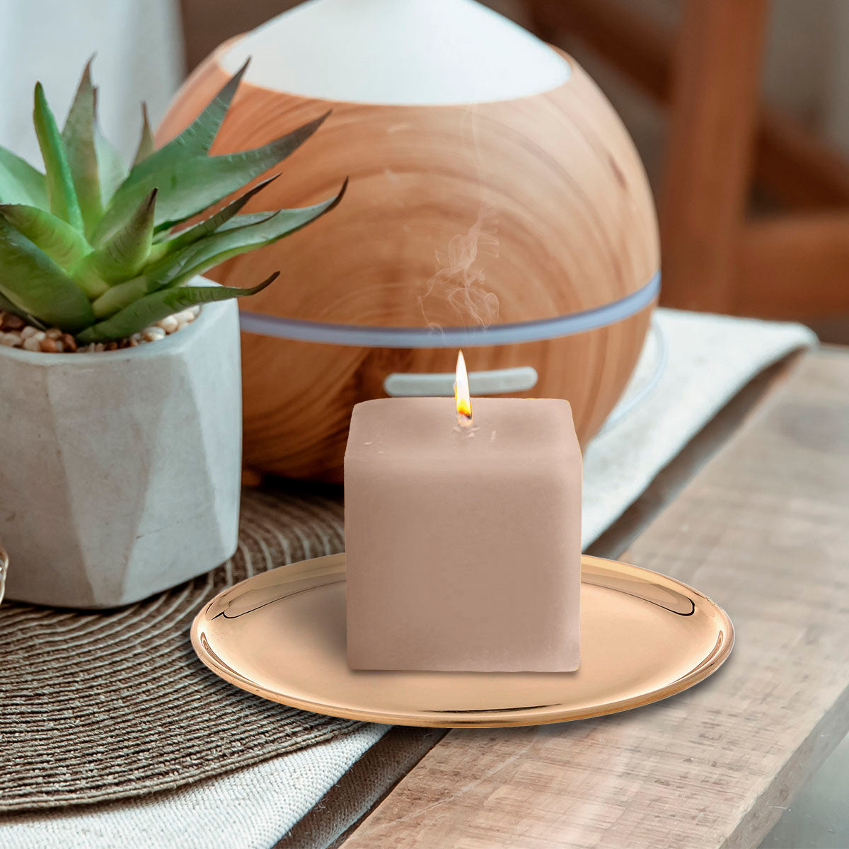 Mini Cubo de Cirio Aromático, Color Beige 5x6cm