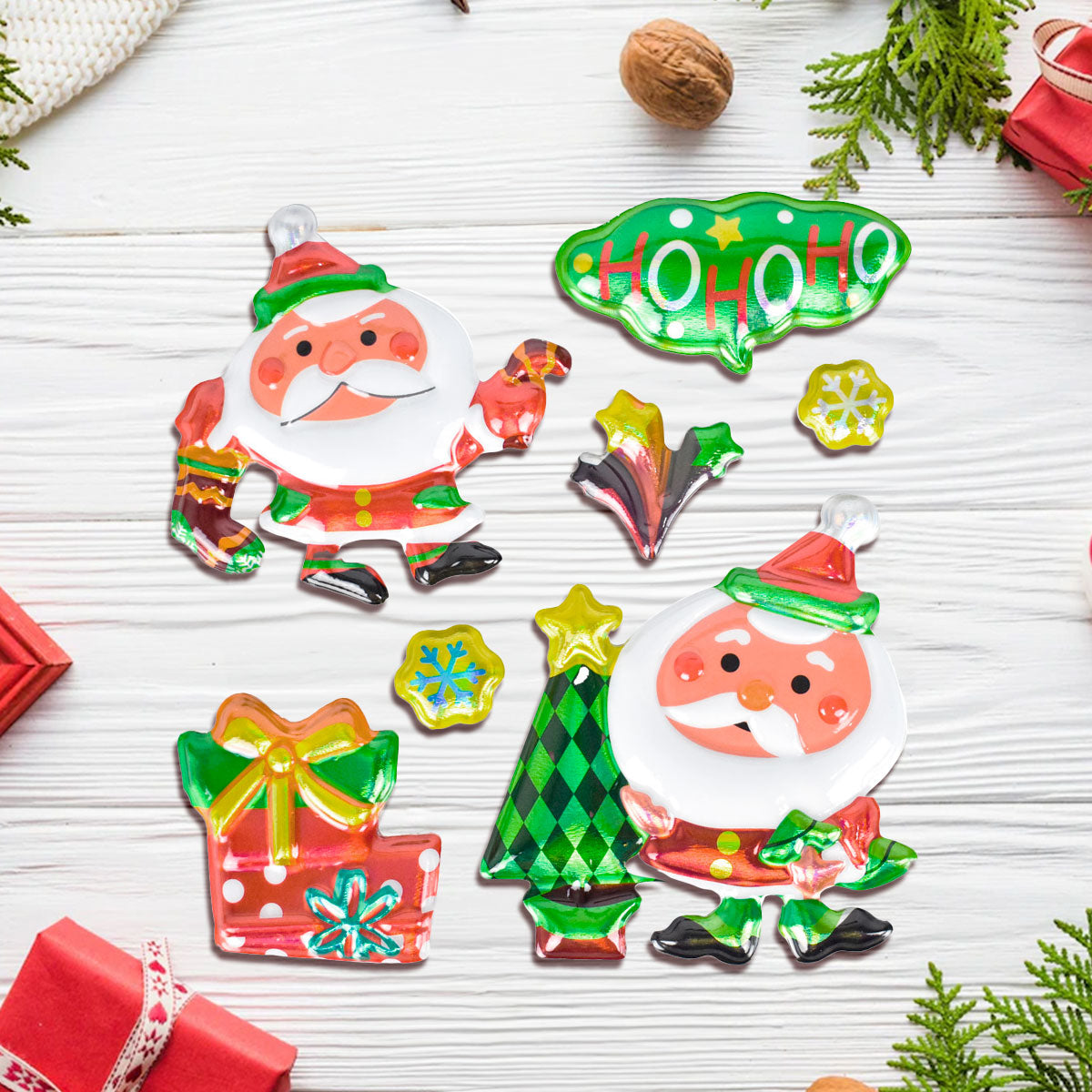 Stickers Puffy con Diseño Navideño, Santa Claus