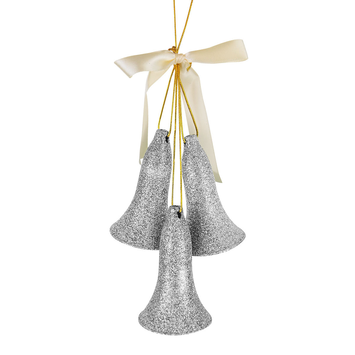 Campanas Navideñas Color Plata, 3 piezas.