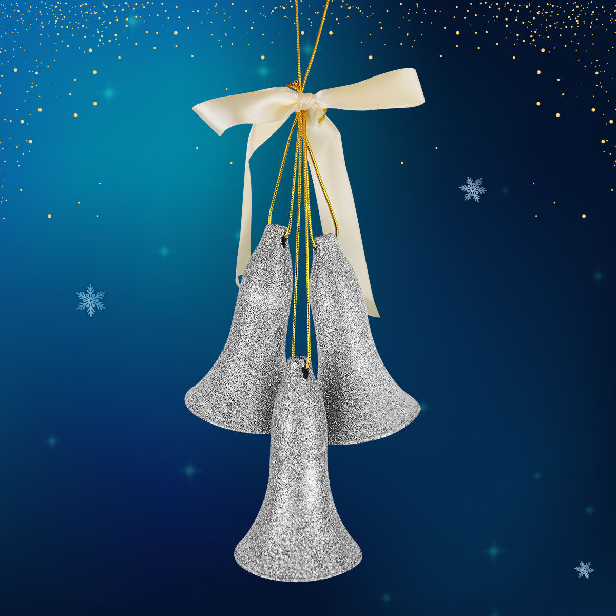 Campanas Navideñas Color Plata, 3 piezas.