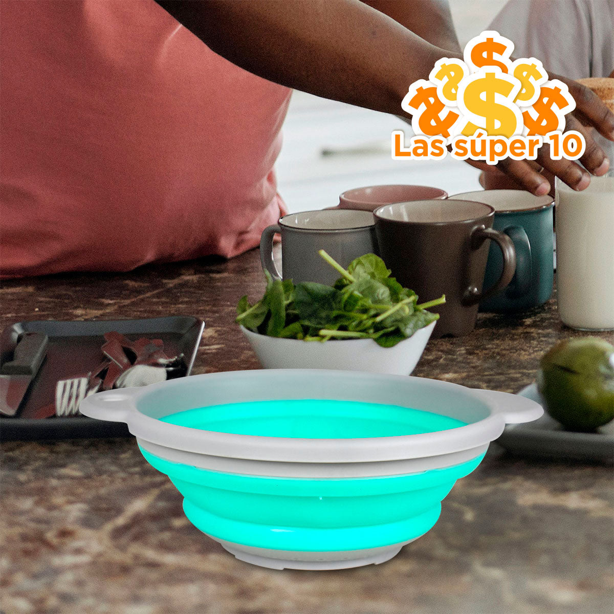 Colador de Silicón plegable color Aqua