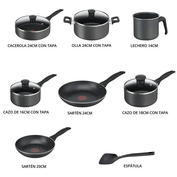 BATERIA FAMILY COOK T-FAL 13 PZAS GRIS**