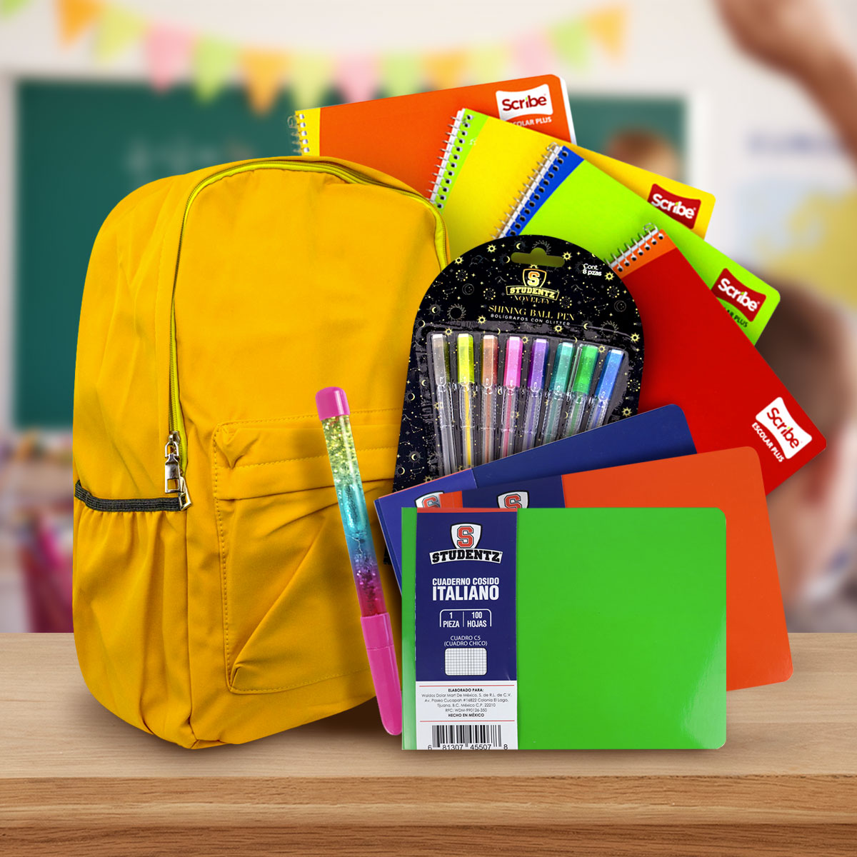 Paquete Escolar (8 Cuadernos, 9 Bolígrafos y 1 Mochila)