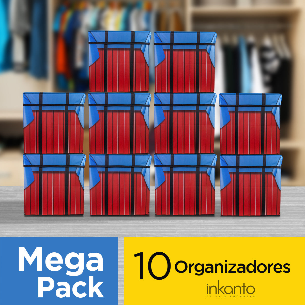Mega Pack de 10 Cajas Organizadoras color Rojo con Azul, Inkanto