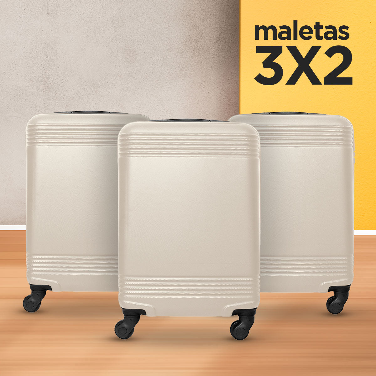 Set Maletas de Viajes Travix, Color Beige: ¡Llévate 3 y paga 2!, 37x23x55cm