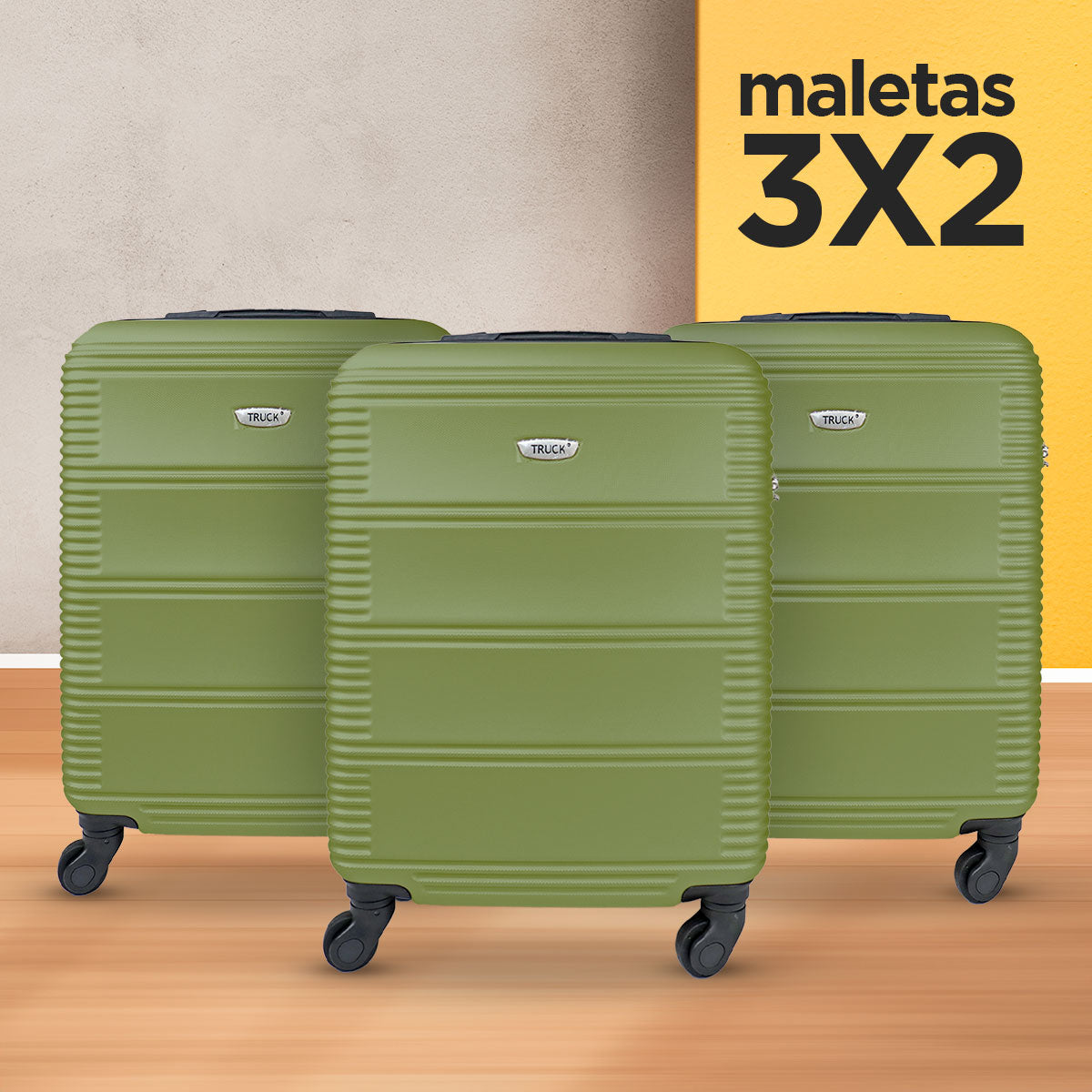 Set Maletas de Viaje Belice, Color Olivo: ¡Llévate 3 y paga 2!, 37x23x55cm