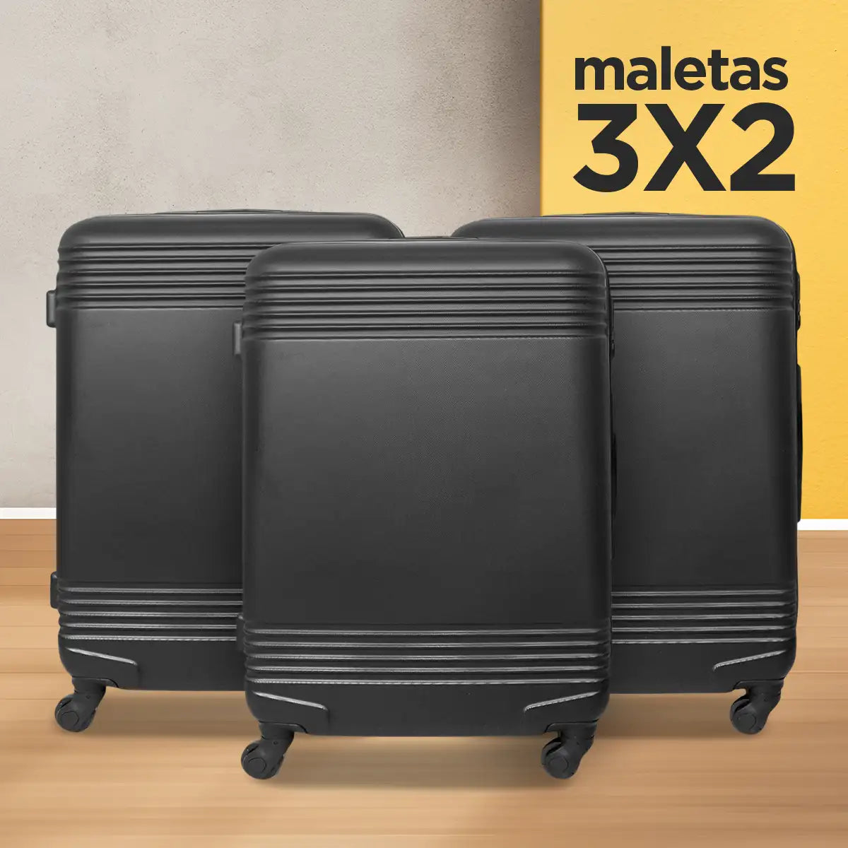 Set de Maletas de Viaje Voyager, color Negro: ¡Llévate 3 y paga 2!, 43x26x65cm