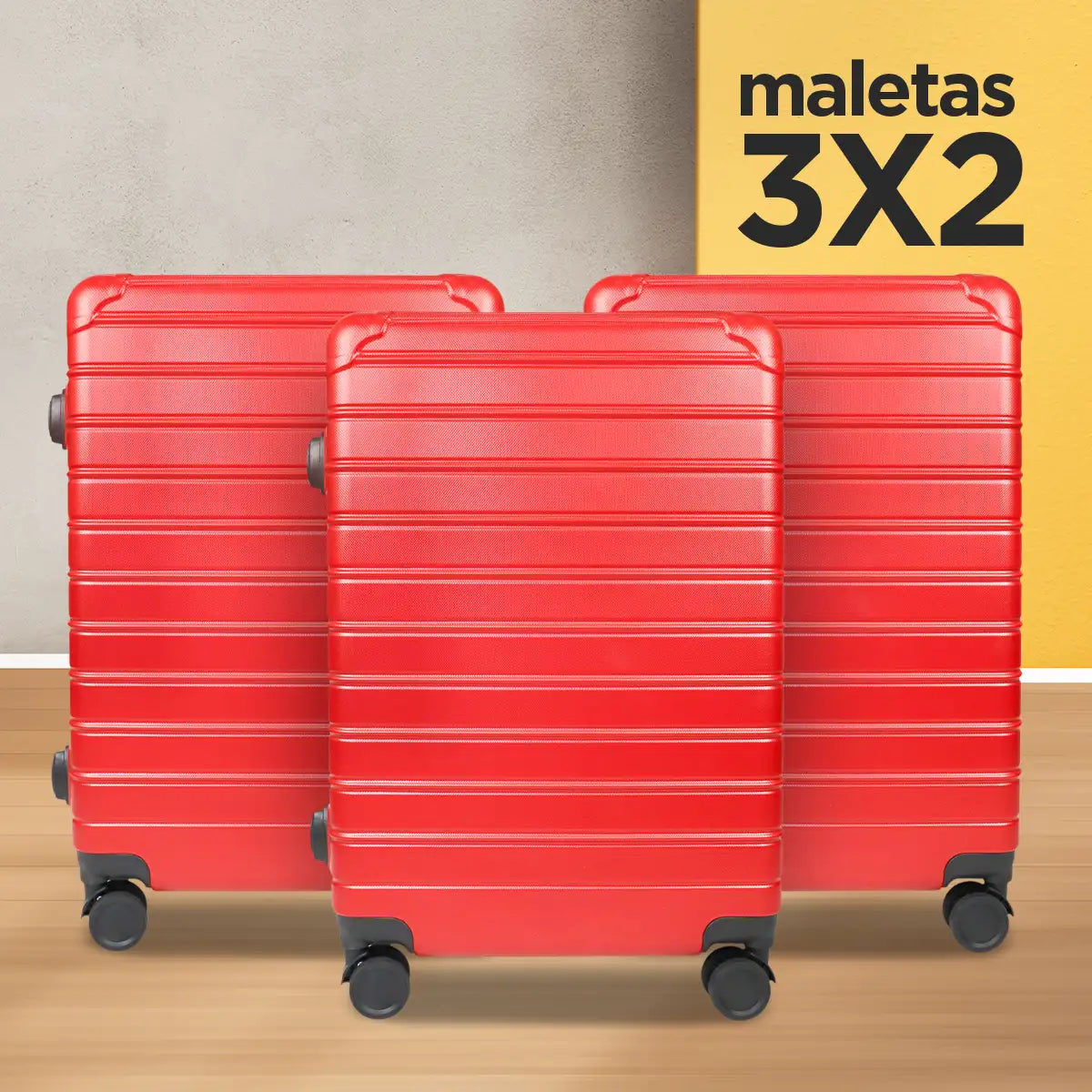 Set de Maletas de Viaje Líneas, color Rojo: ¡Llévate 3 y paga 2!, 43x26x65cm