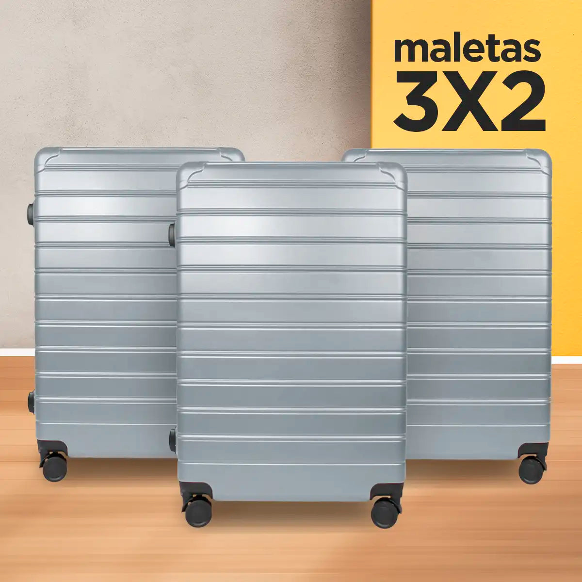 Set de Maletas de Viaje Líneas, color Plata: ¡Llévate 3 y paga 2!, 49x29x75cm