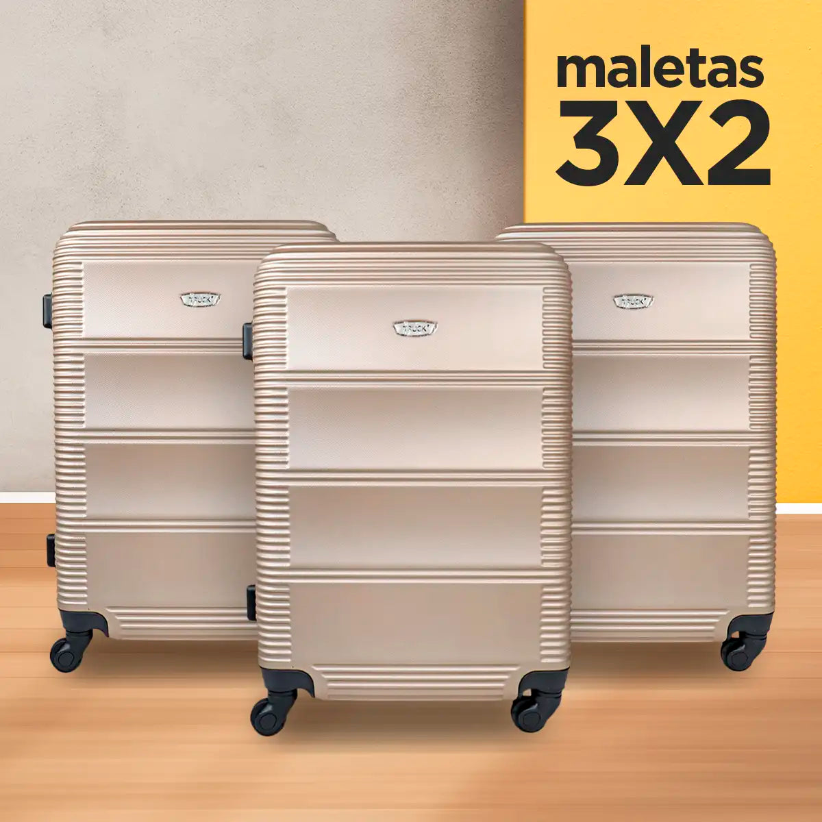 Set de Maletas de Viaje Luxe, color Dorada: ¡Llévate 3 y paga 2!, 43x26x65cm