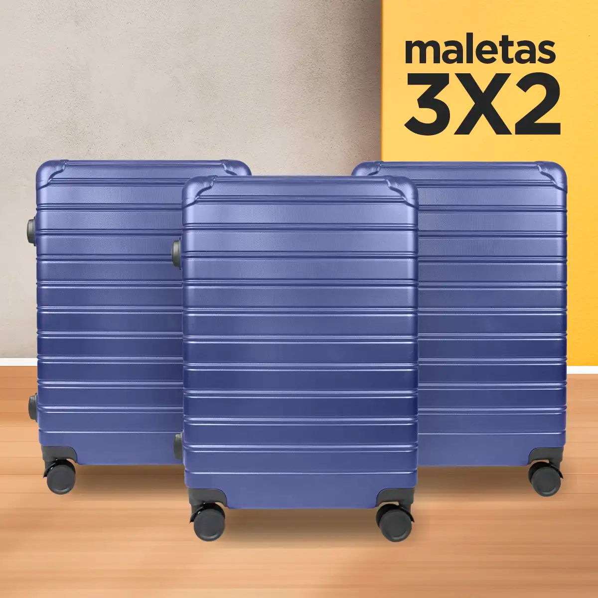Set de Maletas de Viaje Líneas, color Azul: ¡Llévate 3 y paga 2!, 43x26x65cm