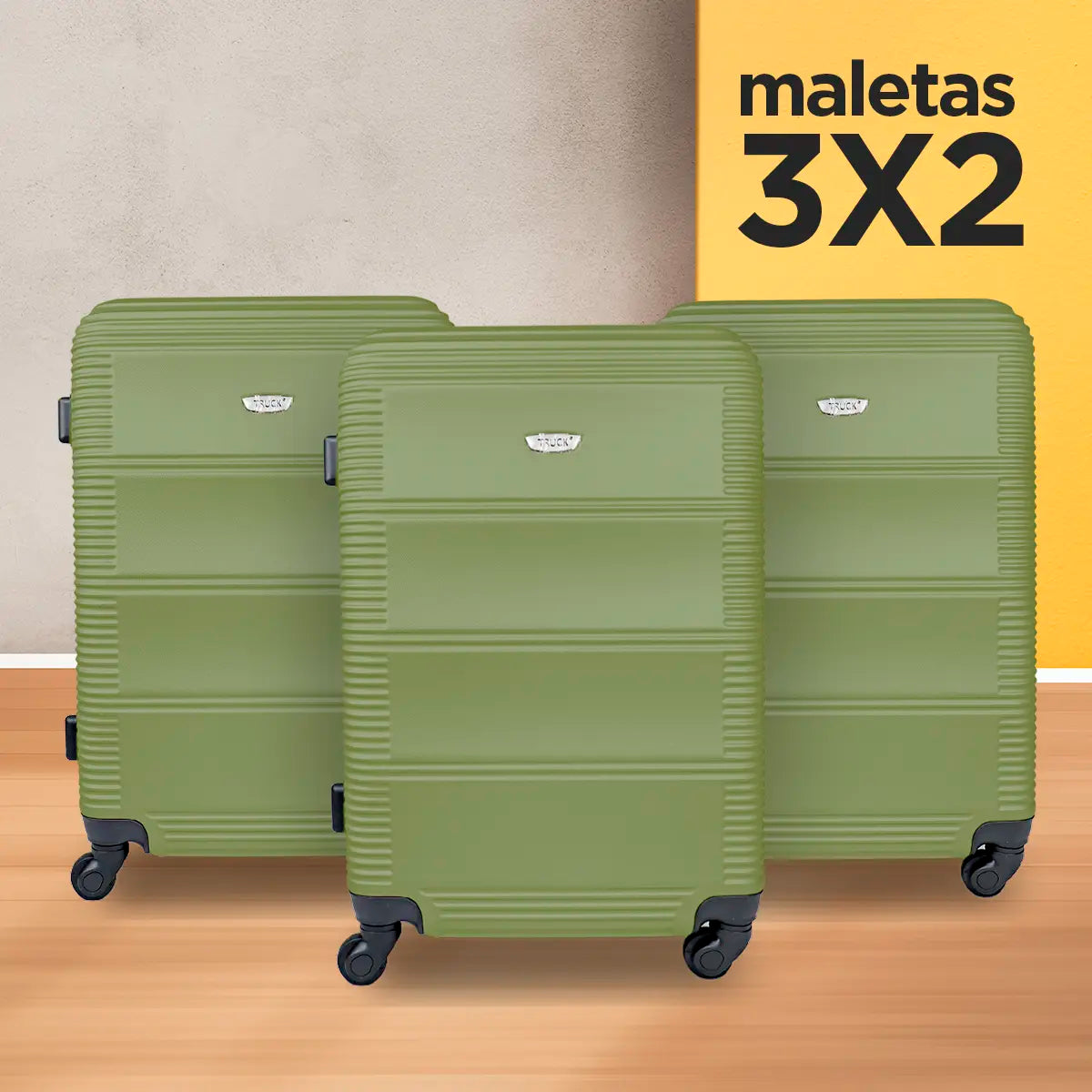 3x2 Maleta de Viaje Belice, Color Olivo, 43x26x65cm