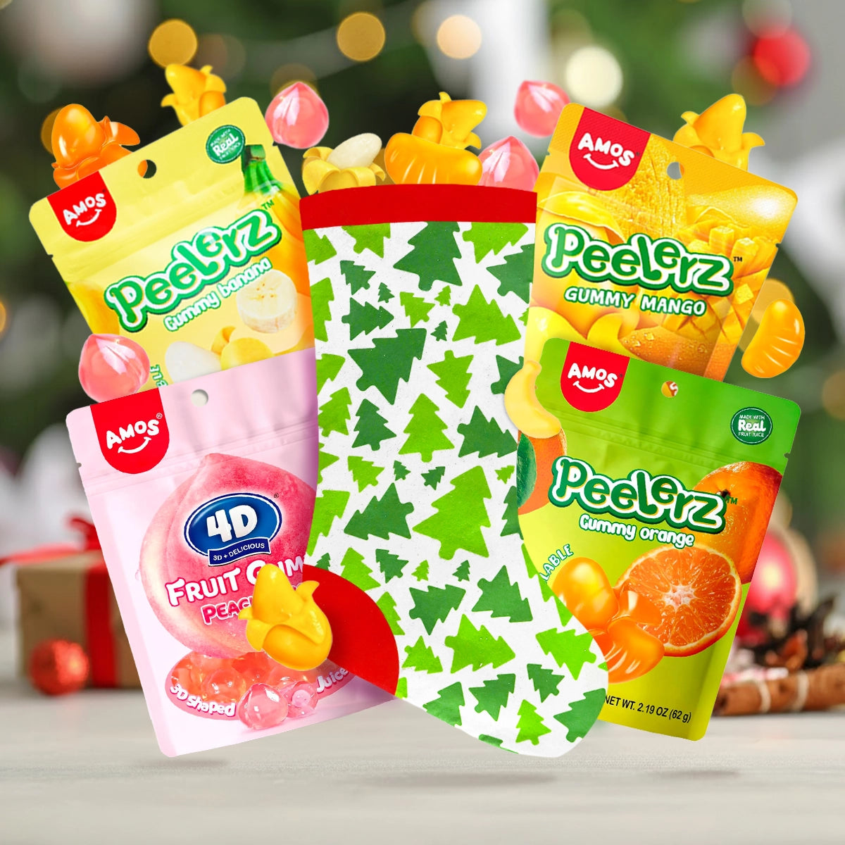 Kit Navideño, Bota Diseño Pinos + Gomitas Pelables