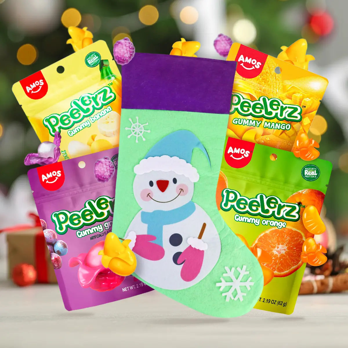 Kit Navideño, Bota Navideña Diseño Snowman + Gomitas Pelables