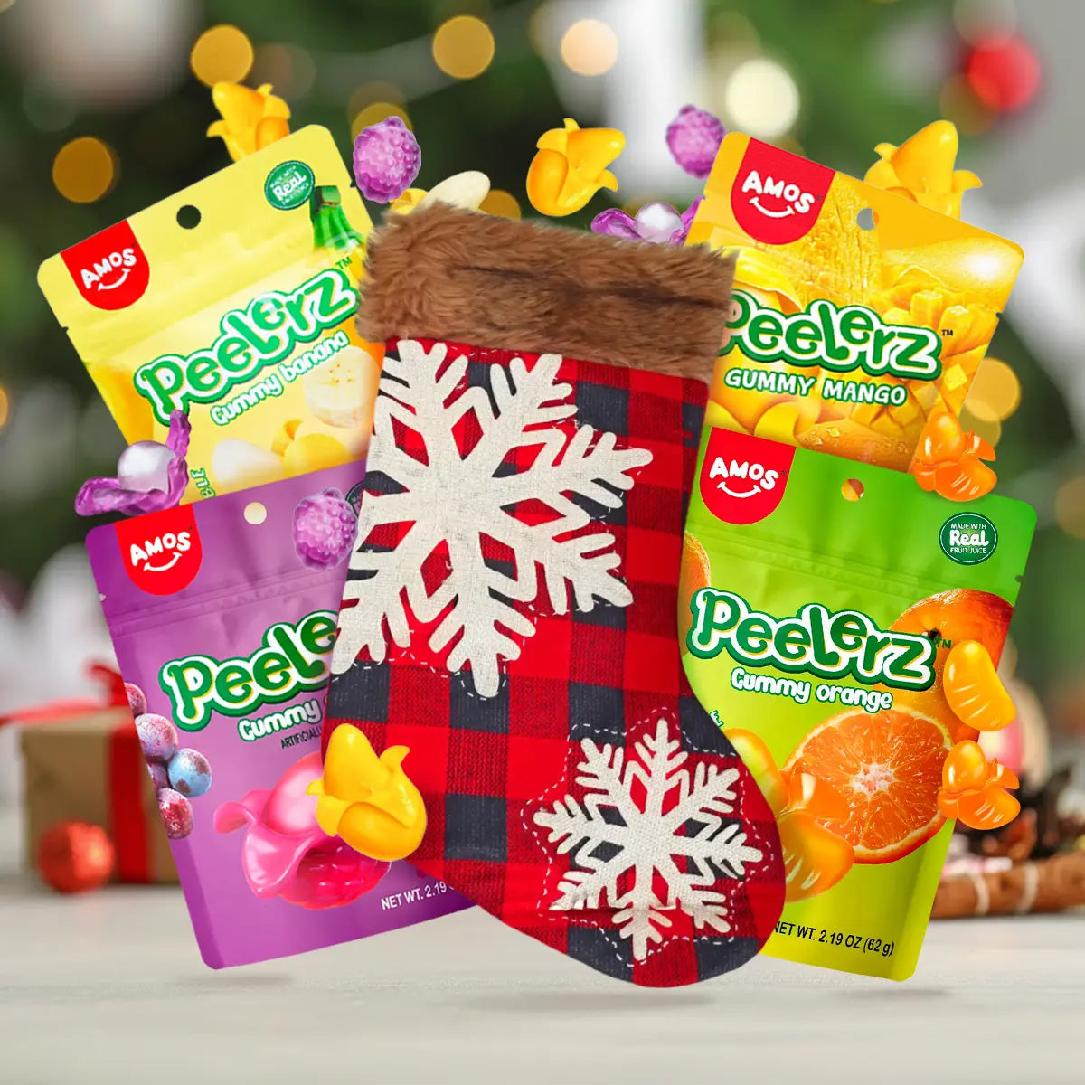 Kit Navideño, Bota Navideña Diseño Copos + Gomitas Pelables