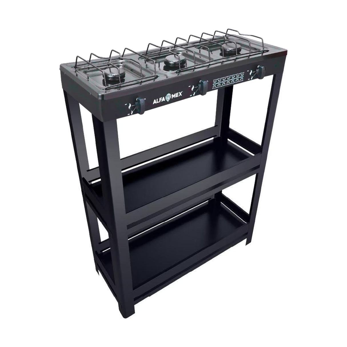 Parrilla de Gas con Estante Alfamex 3 Quemadores Negra 911