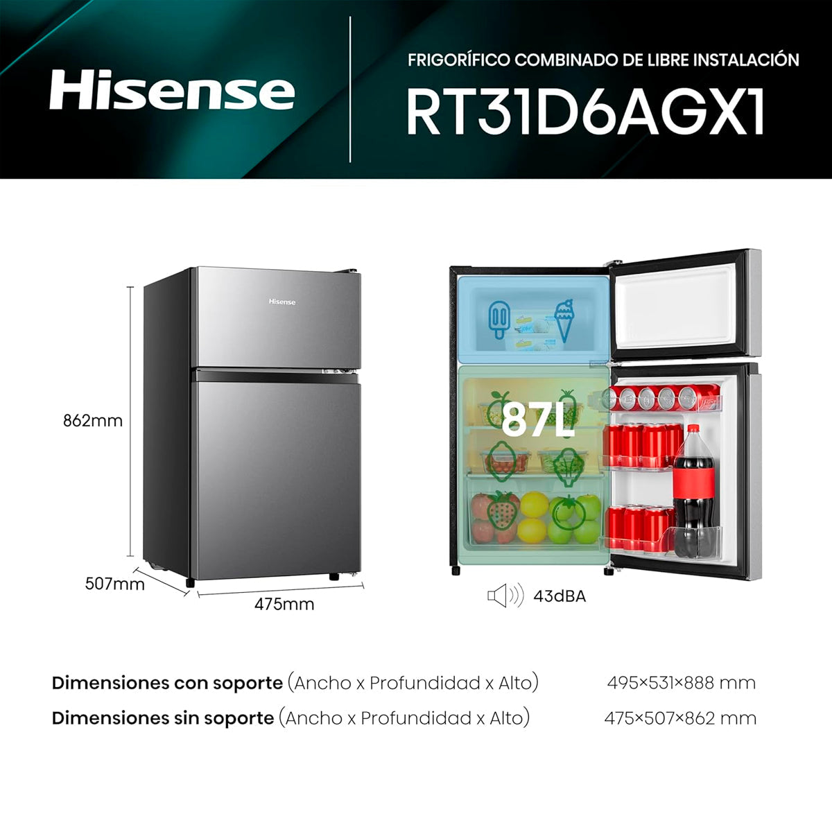 FRIGOBAR HISENSE MOD. RT31D6AGX1 3.3p3 SILVER**