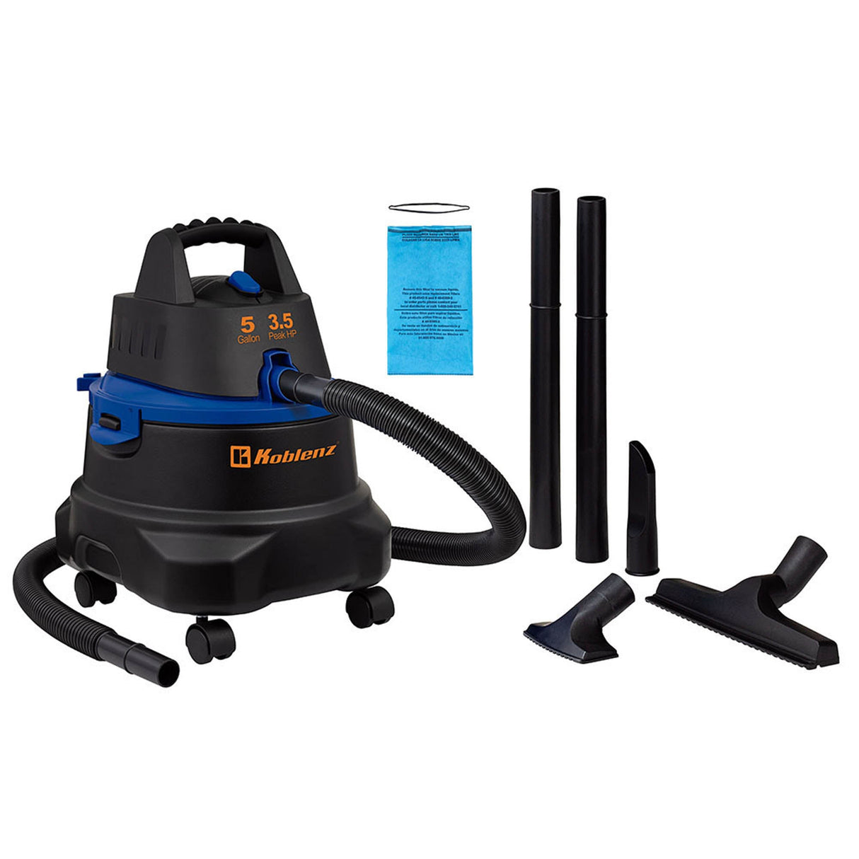 Aspiradora de Alta Potencia Seco / Mojado 5 Galones Koblenz WD-5MA