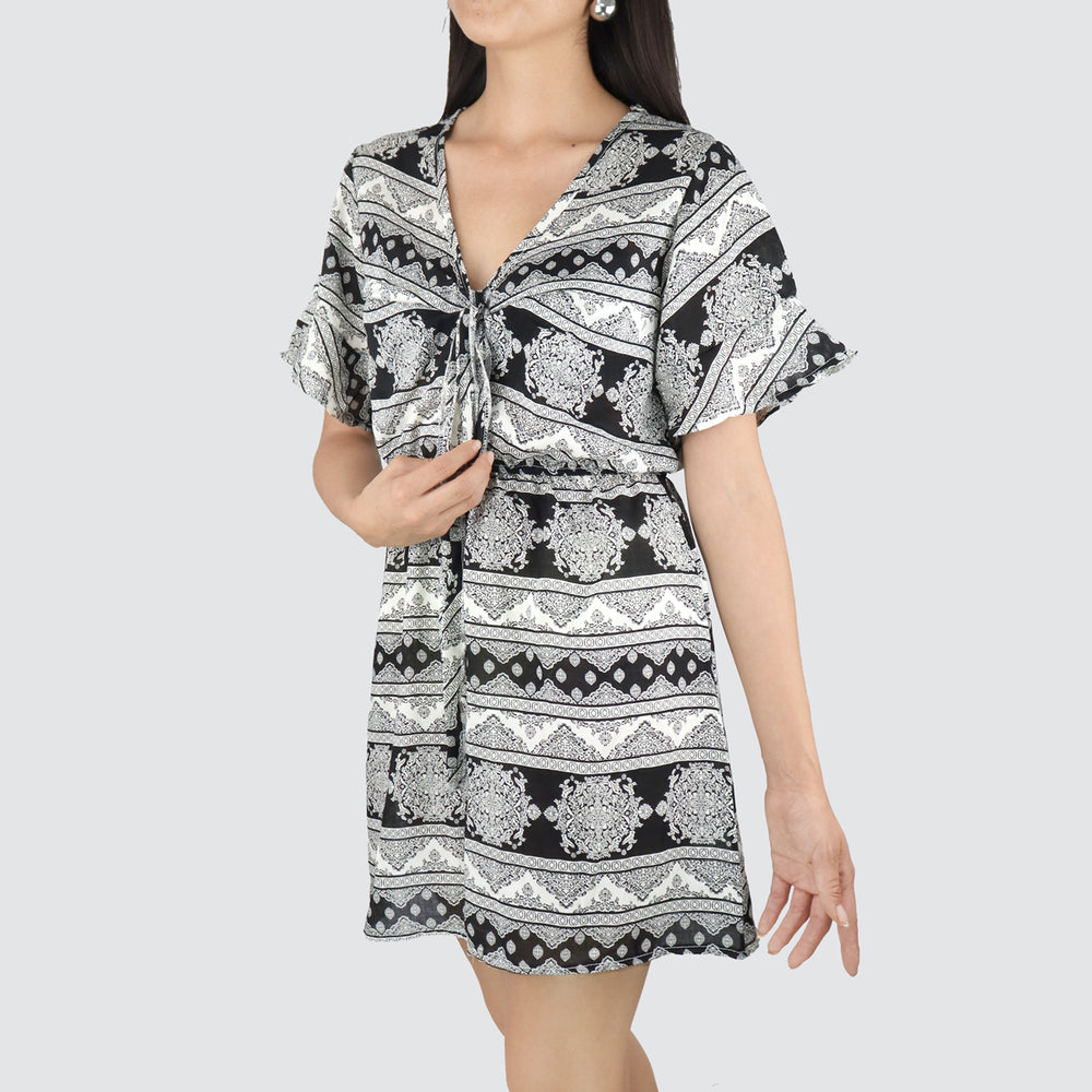 Vestido Juvenil con Moño Frontal color Gris con Negro