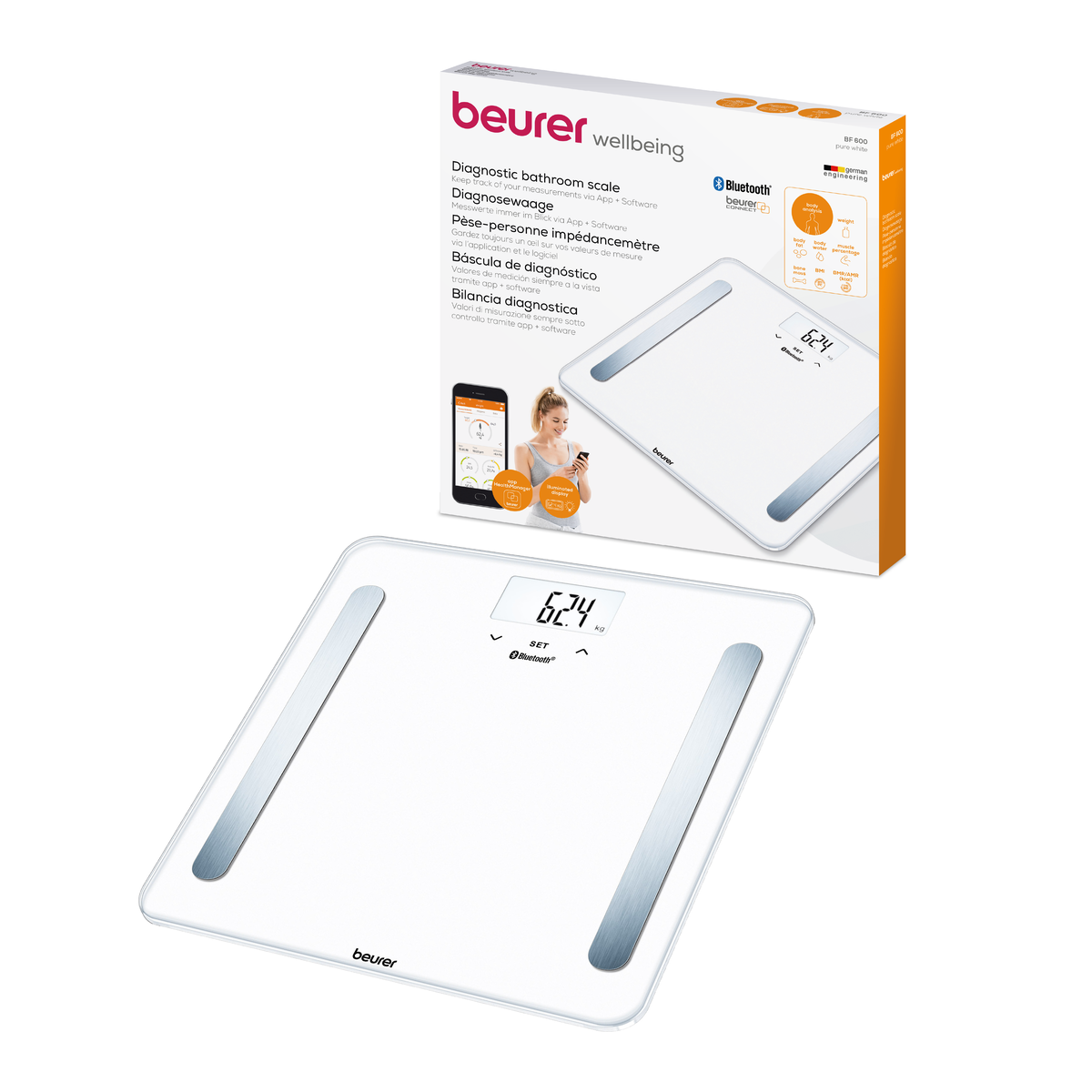 Báscula Diagnóstica de Baño para Personas BF600, Memoria Hasta para 8 Usuarios, Análisis Corporal de Cuerpo Completo / BF600 Marca beurer