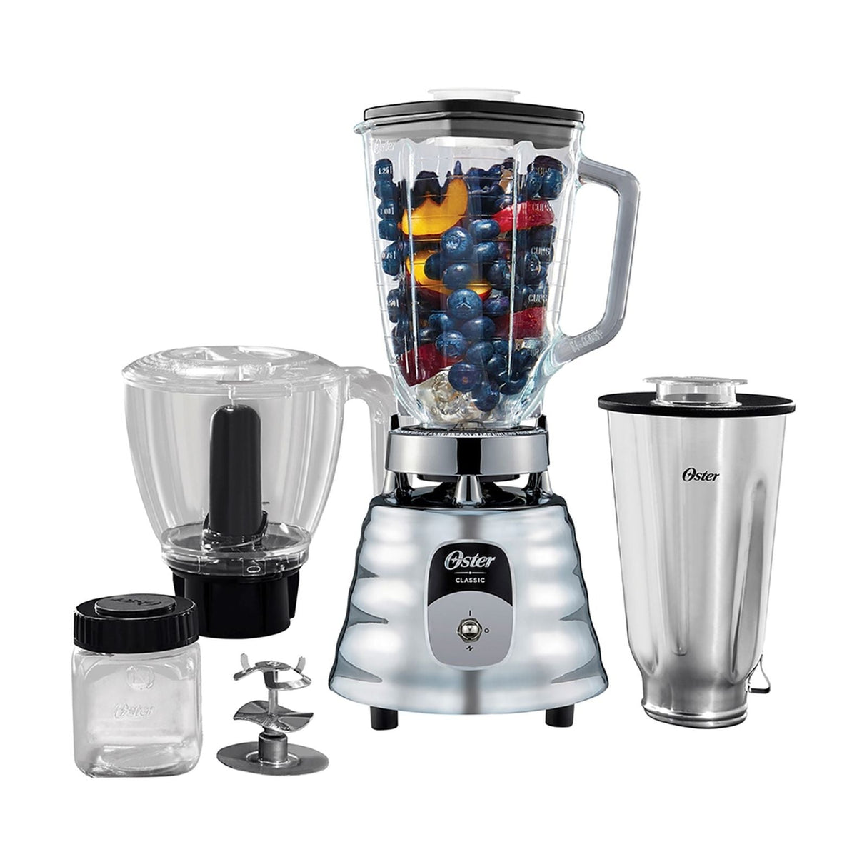 Licuadora Clásica Oster Vaso de Vidrio 1.25 Litros Gris con Accesorios BLST4125