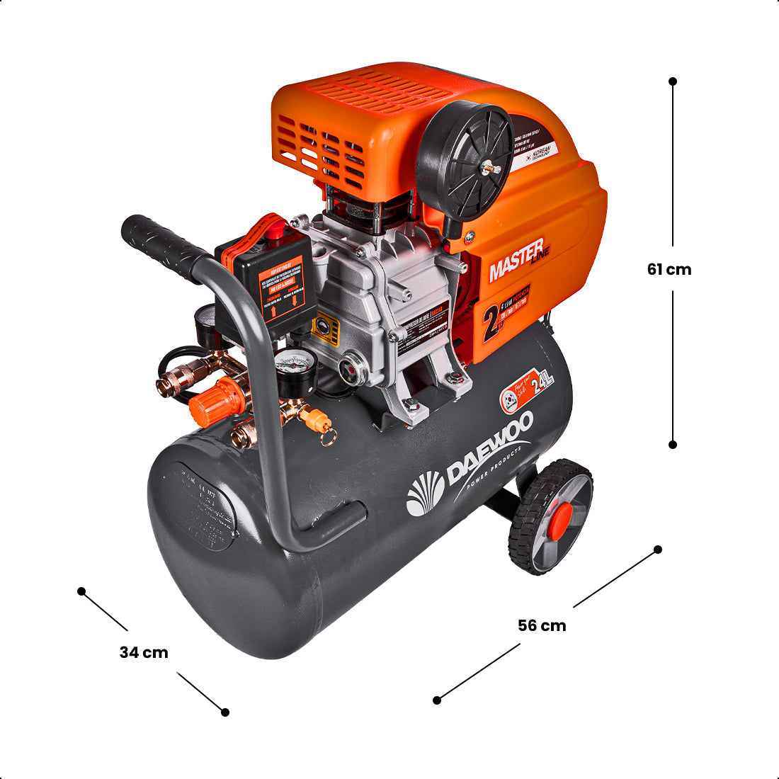 Compresor de aire, lubricado, horizontal 24L 2HP 110V 115psi (+kit) DAEWOO