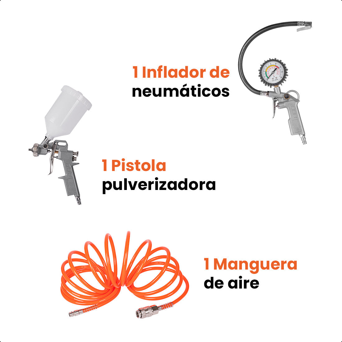 Compresor de aire, lubricado, horizontal 24L 2HP 110V 115psi (+kit) DAEWOO