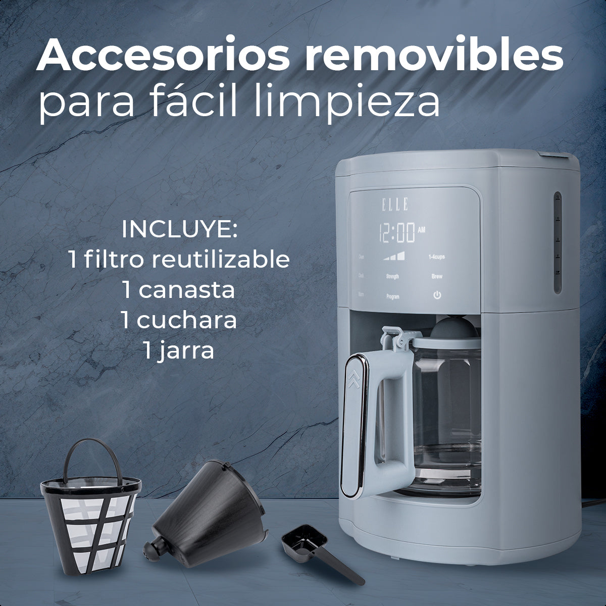 Cafetera ELLE 1.8L Digital Programable con Pantalla Táctil EKCMP301BU