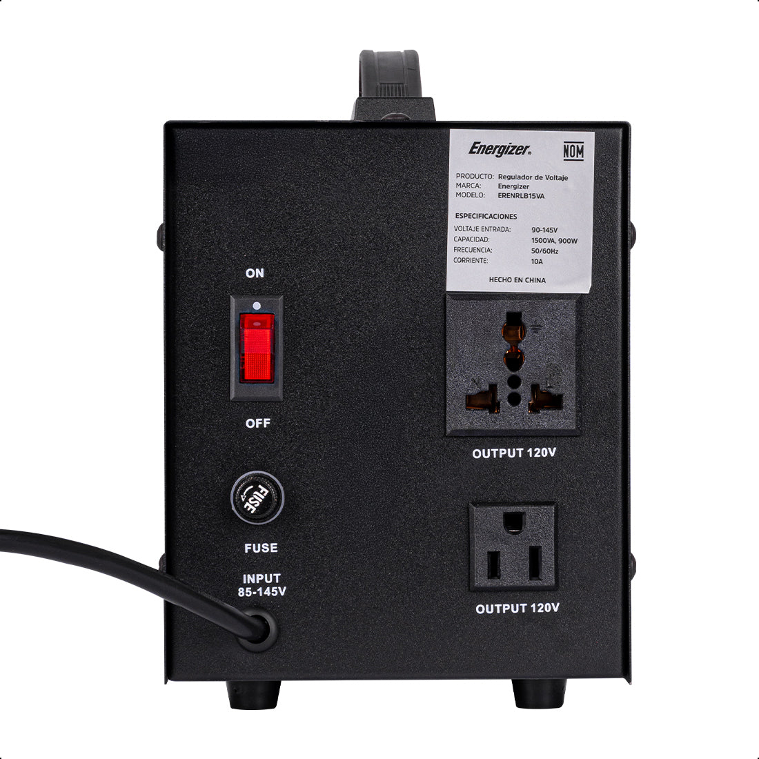 Regulador de Voltaje 1500VA-900W 2 contactos, ENERGIZER